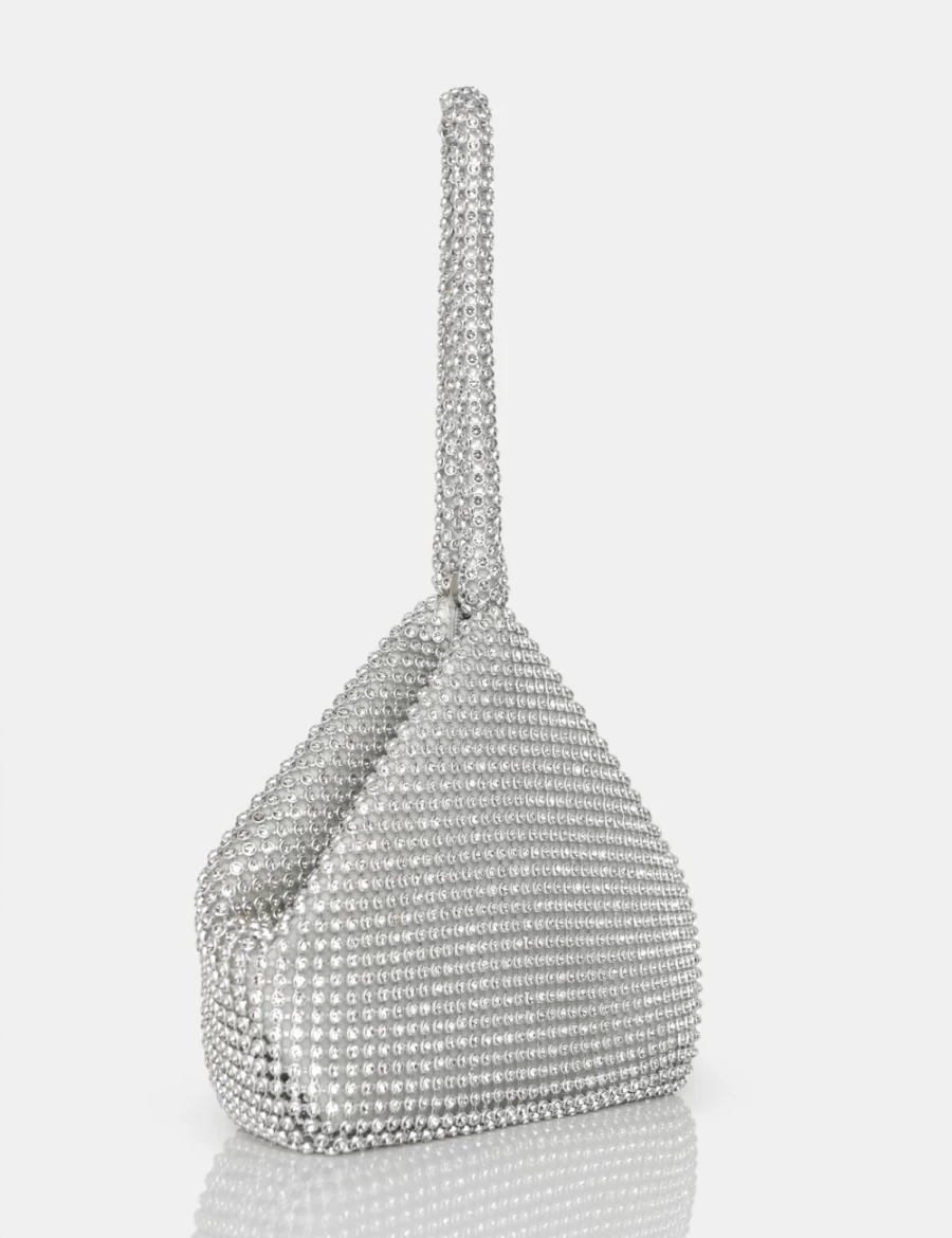 Public Desire Silver Lavender Diamante Mini Pouch - Women's Party Bag