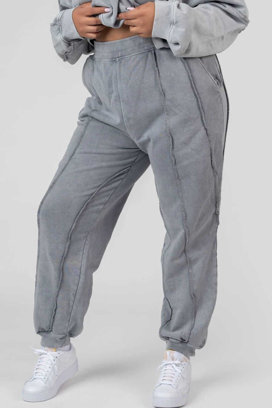 Public Desire Women's Wash Acid Wash Curve Oversized Raw Edge Joggers