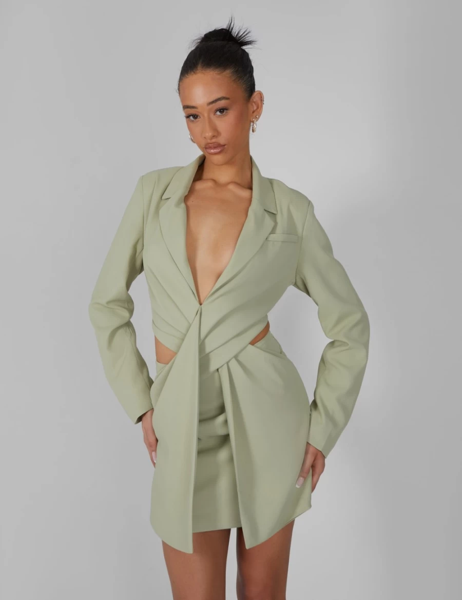 "Public Desire Women's Sage Green Twist Front Blazer Dress for Elegant Office Wear"
