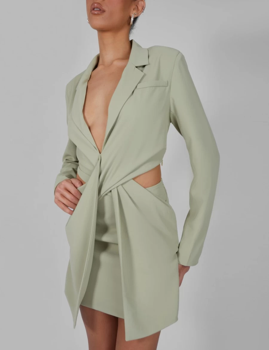 "Public Desire Women's Sage Green Twist Front Blazer Dress for Elegant Office Wear"