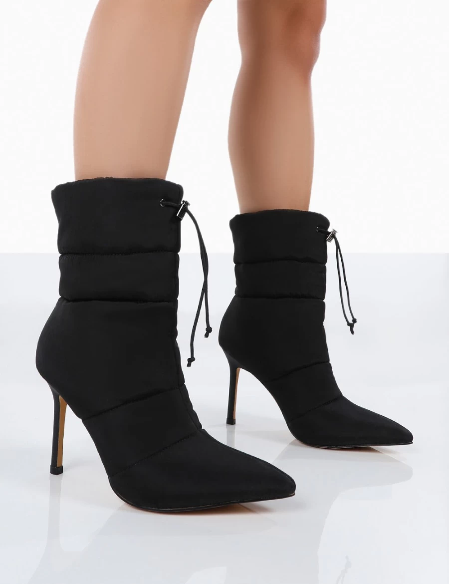 Public Desire Women's Black Reset Nylon Stiletto Heel Ankle Boots - Kenza Collection