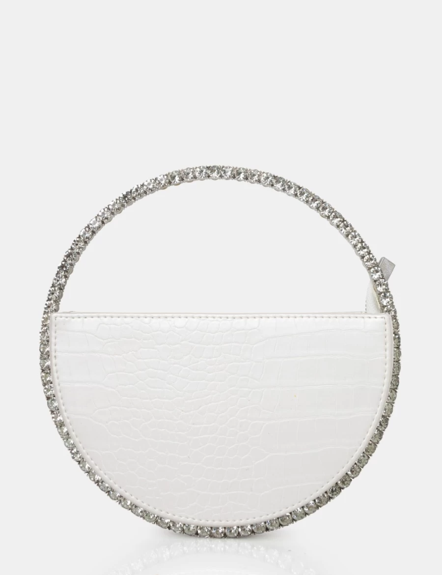 Public Desire Women's White Alessia Croc PU Circle Diamante Grab Bag