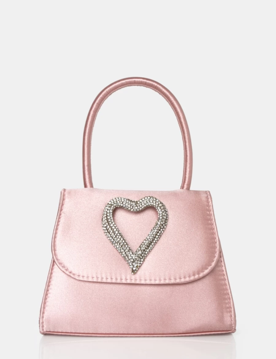 Public Desire Women's Pink Satin Heart-Shaped Mini Crossbody Bag