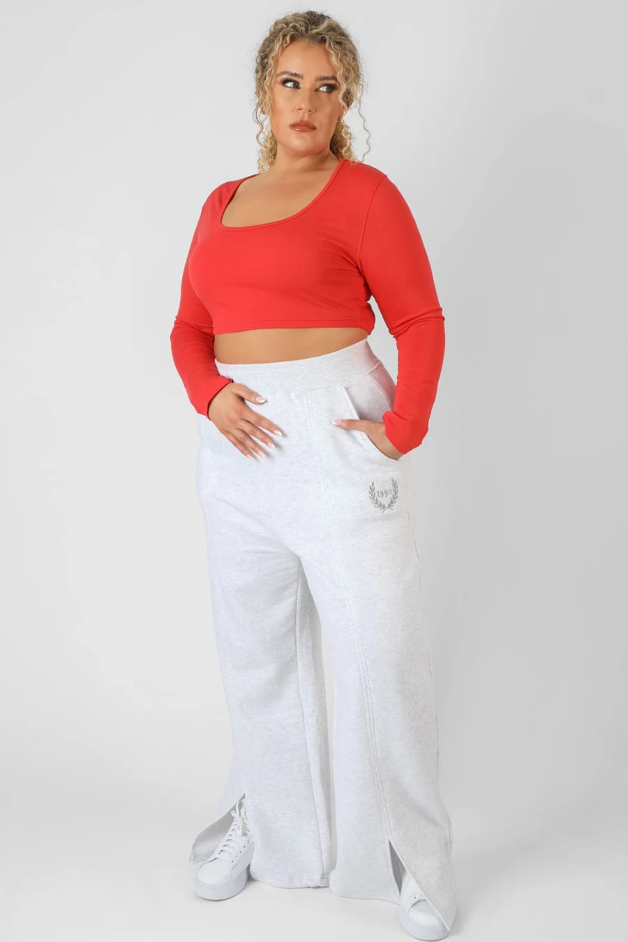 Public Desire Women's Red Curve Scoop Neck Long Sleeve Crop Top