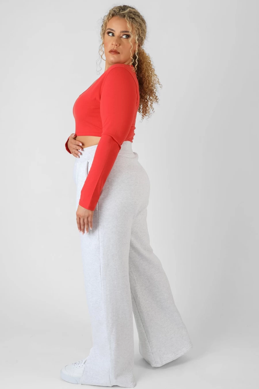 Public Desire Women's Red Curve Scoop Neck Long Sleeve Crop Top