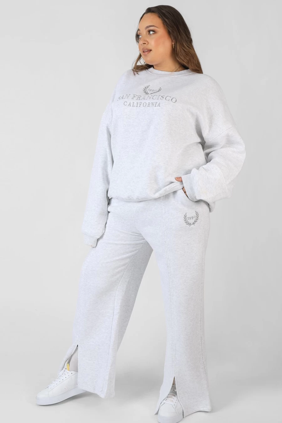 Public Desire Women's Marl Curve Oversized Embroidered Split Front Joggers