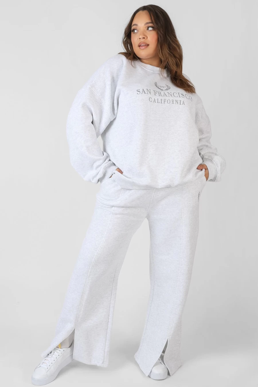 Public Desire Women's Marl Curve Oversized Embroidered Split Front Joggers