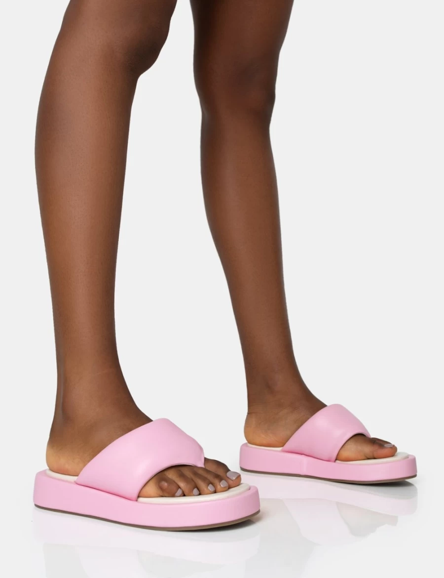Public Desire Women's Pink Vacay Contrast Padded Square Toe Flip Flop Sandals