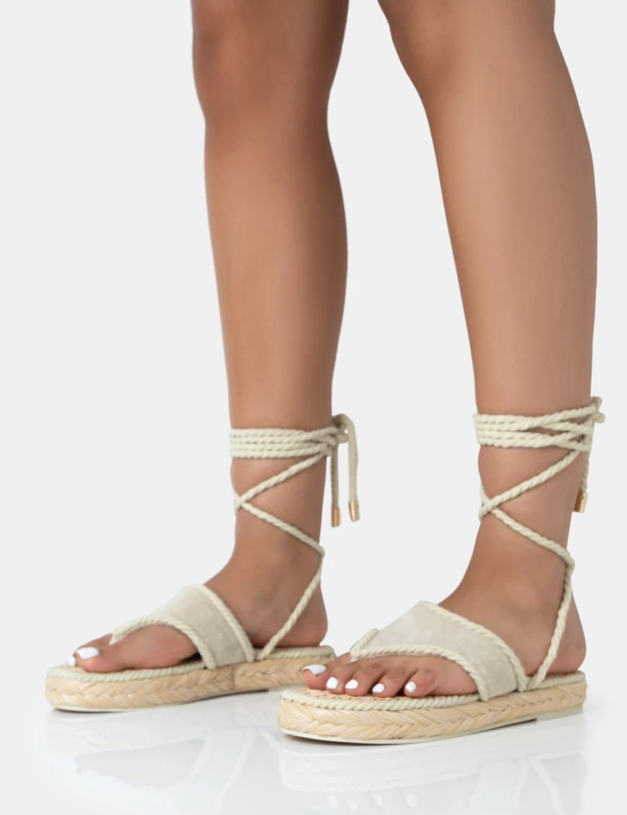 Public Desire Women's Cream Laguna Beach Towel Flip Flop Raffia Sandals