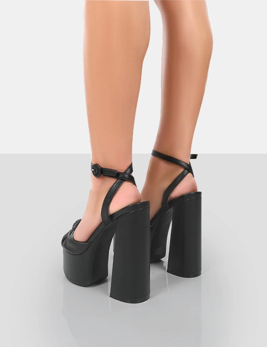 Public Desire Women's Black PU Knotted Platform High Heel Sandals