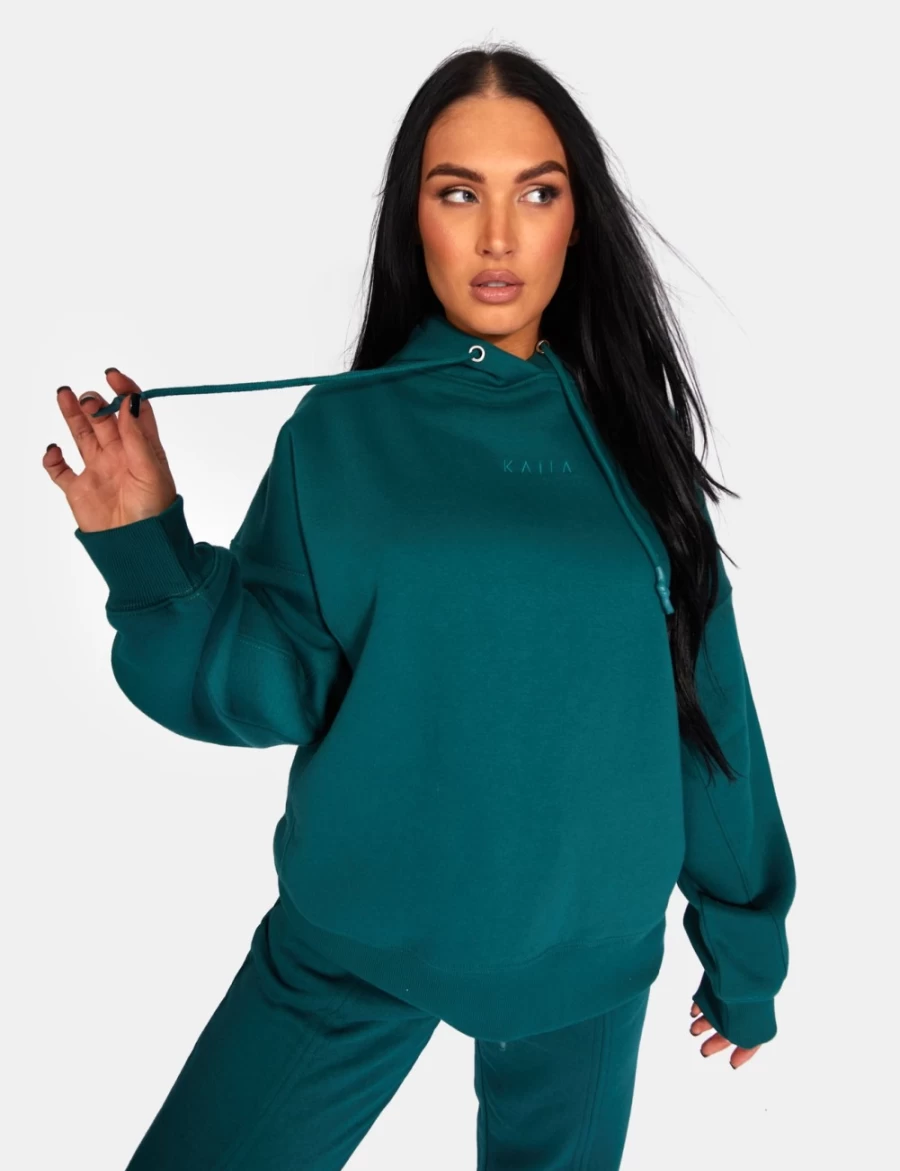 Public Desire Women's Forest Green Embroidered Oversized Hoodie - Kaiia Design