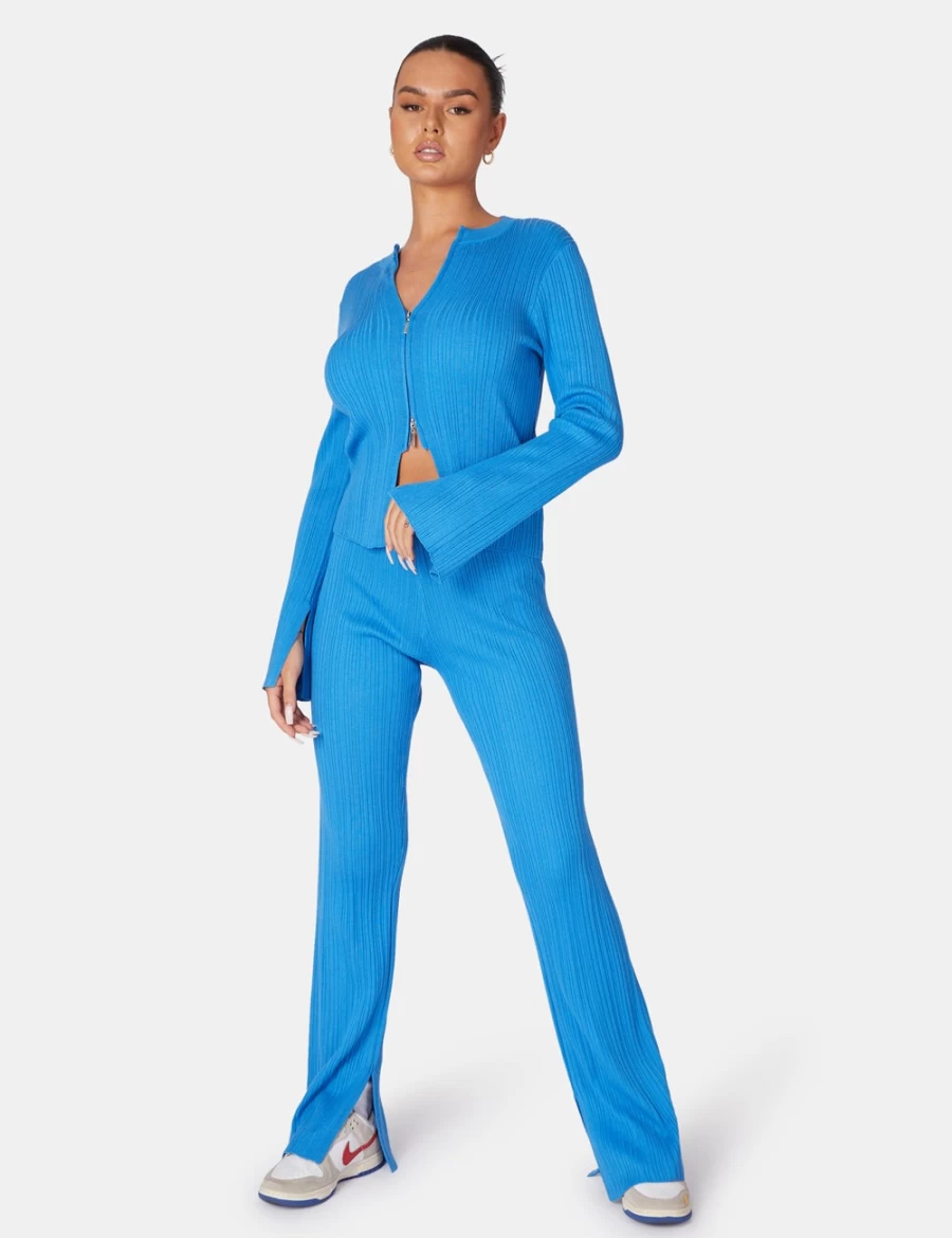 "Public Desire Women's Blue Knitted Zip Front Top"