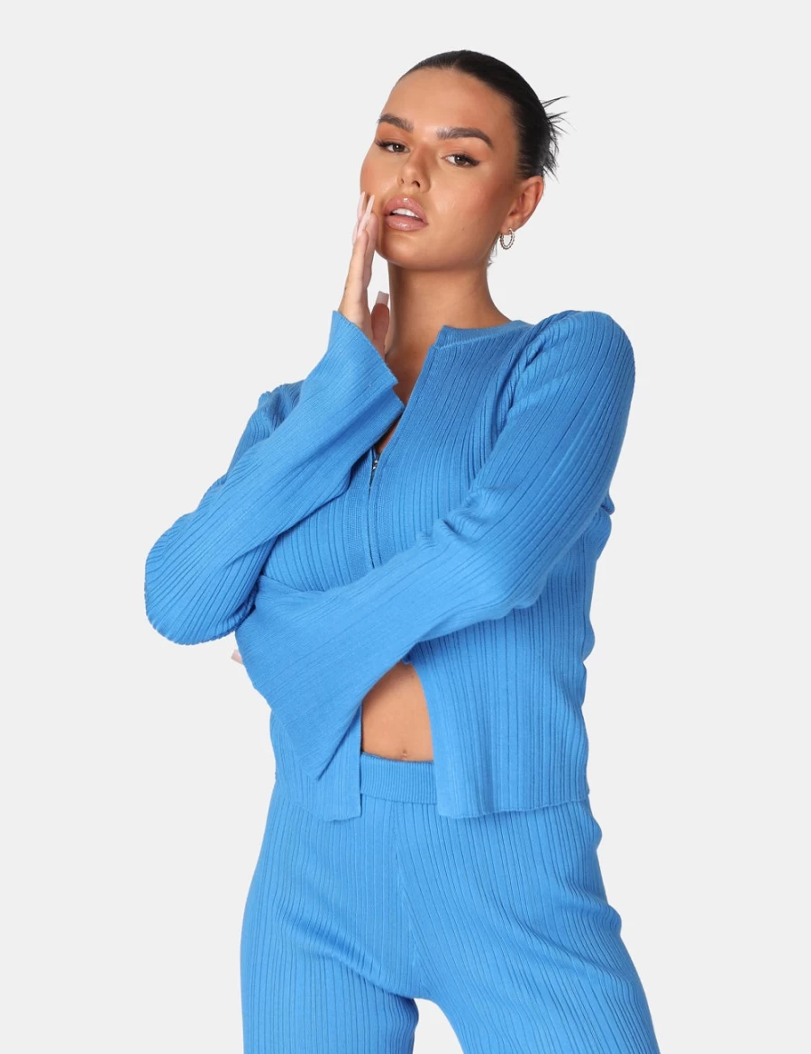 "Public Desire Women's Blue Knitted Zip Front Top"