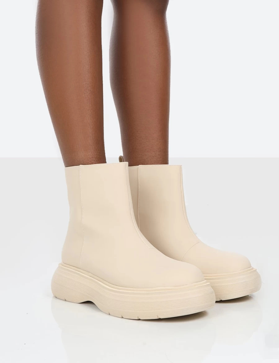 Public Desire Women's Nude Caia Platform Chunky Sole Ankle Boots