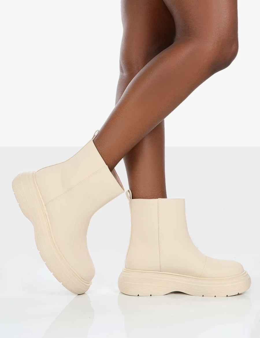 Public Desire Women's Nude Caia Platform Chunky Sole Ankle Boots
