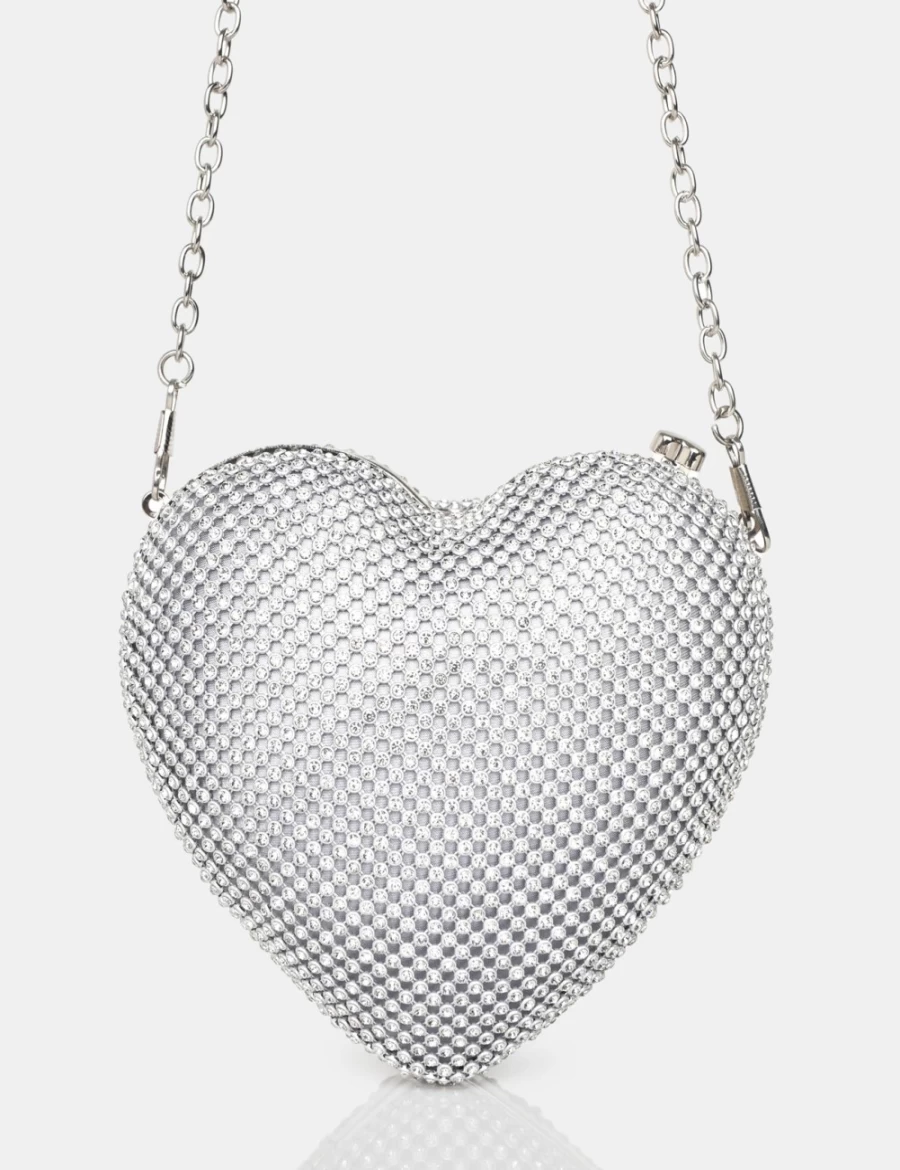 Public Desire Ophelia Silver Diamante Clutch Bag for Women - Elegant Evening Purse