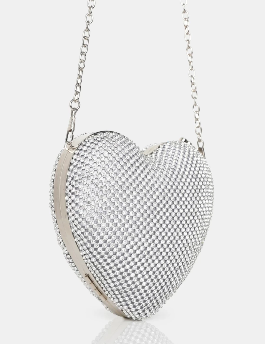 Public Desire Ophelia Silver Diamante Clutch Bag for Women - Elegant Evening Purse