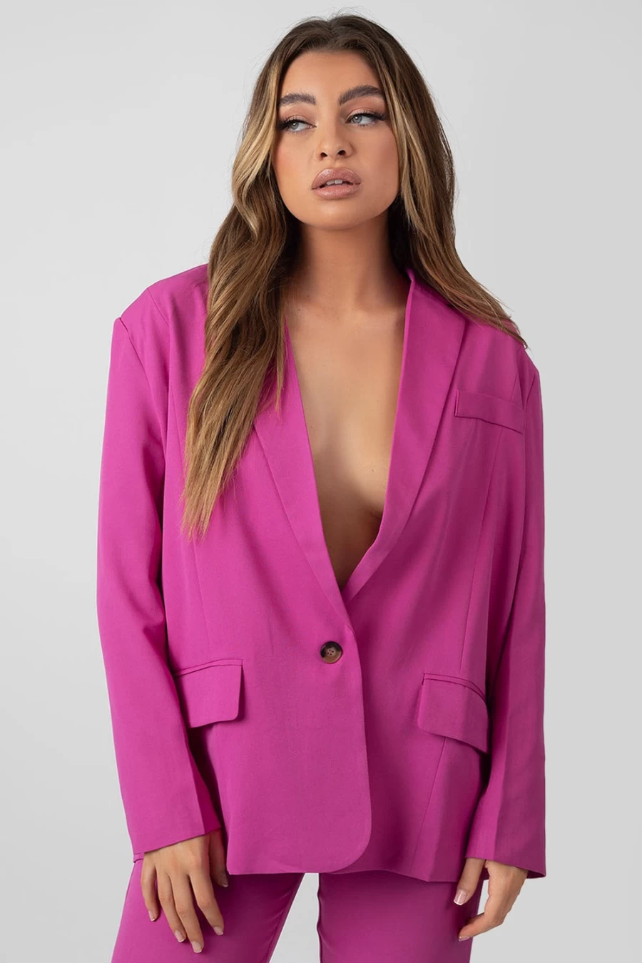 "Public Desire Women's Pink Oversized Dad Blazer - Trendy Feminine Tailored Jacket"