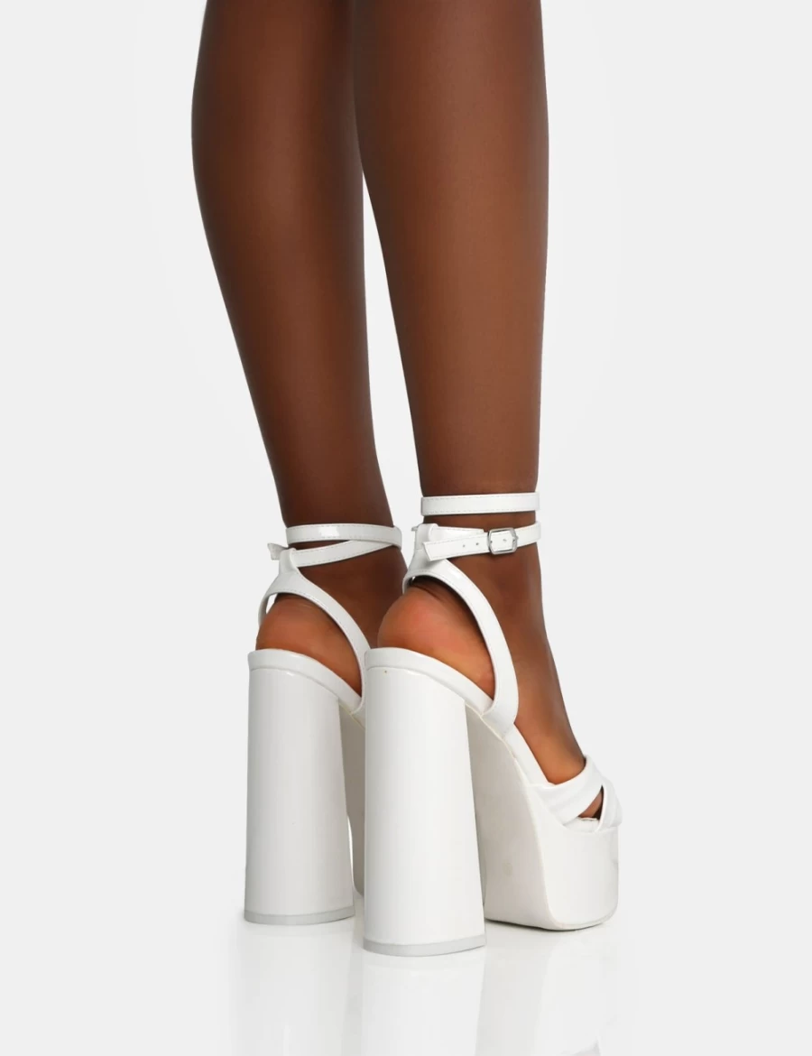 Public Desire Women's White Leo Edition Patent Platform High Heels - Glamorous Stiletto Pumps