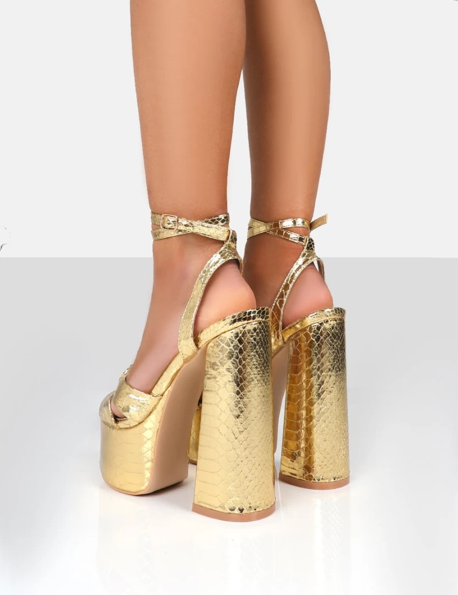 Public Desire Women's Gold Metallic Platform High Heels - Leo Edition