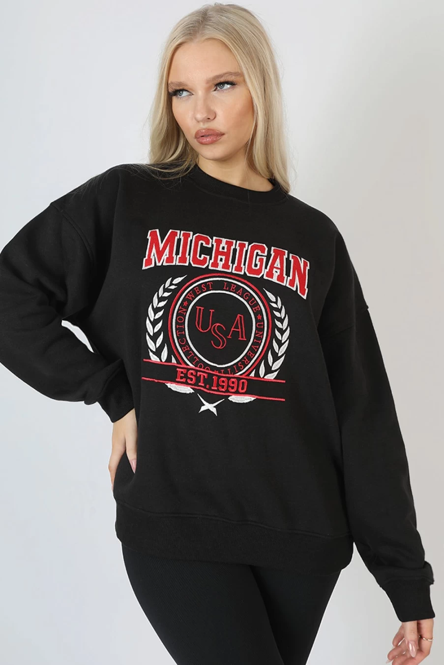 Public Desire Women's Black Michigan Embroidered Slogan Oversized Sweatshirt
