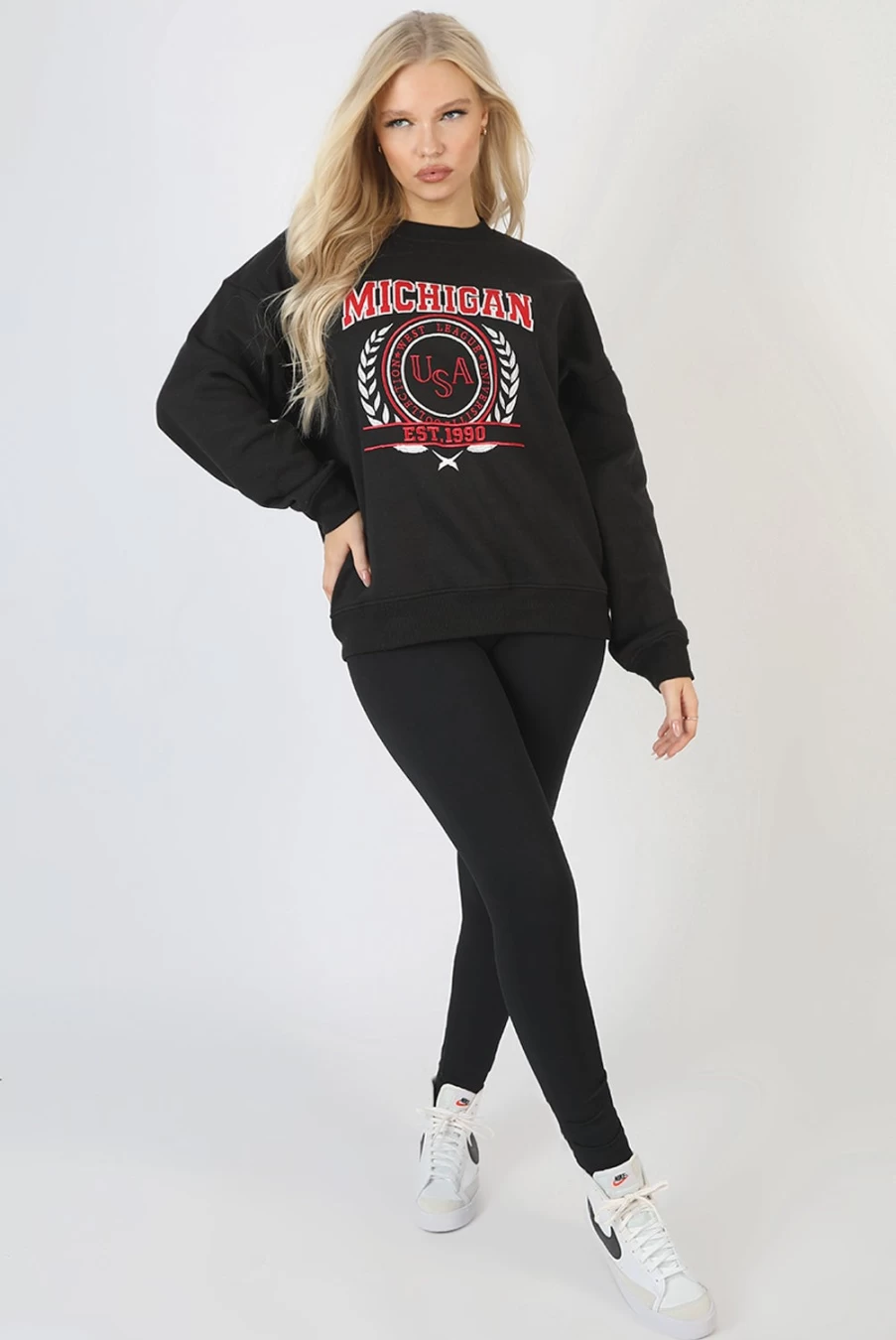 Public Desire Women's Black Michigan Embroidered Slogan Oversized Sweatshirt