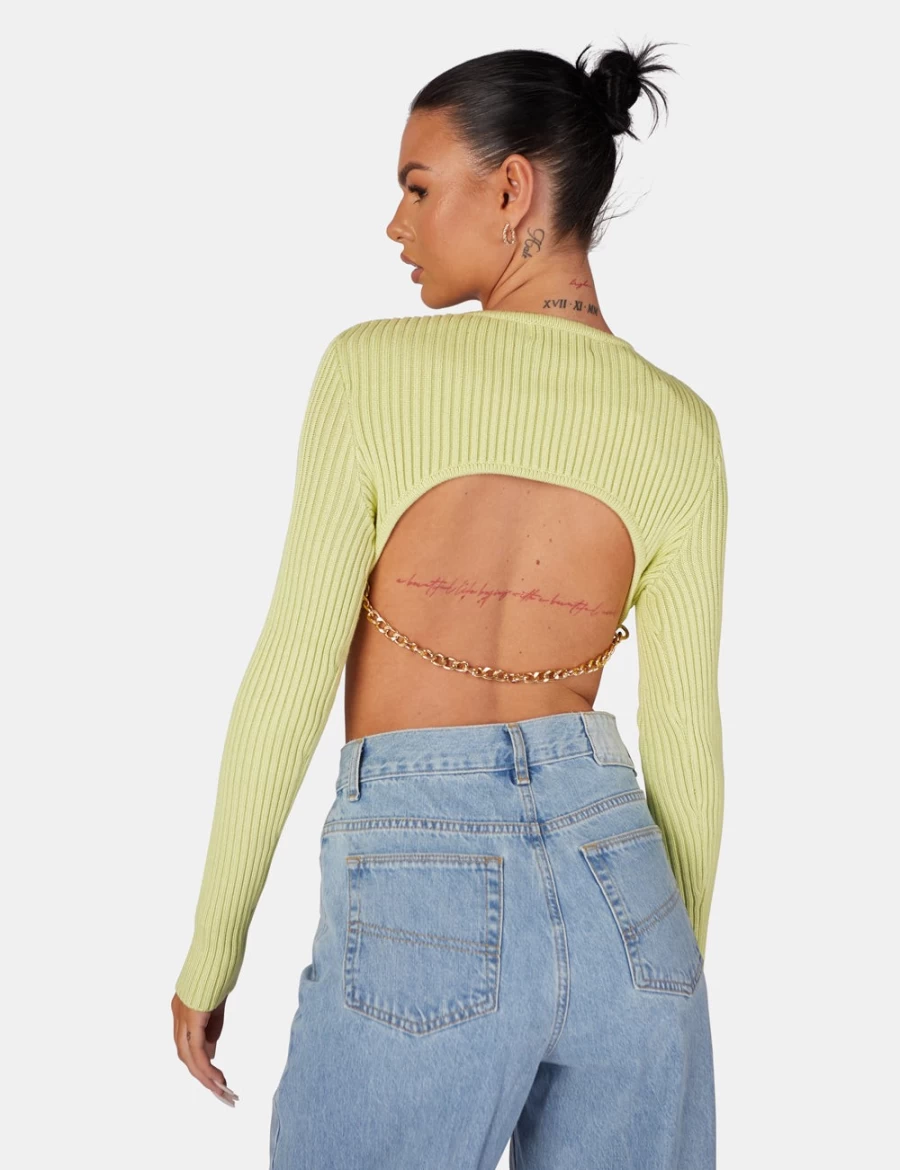 "Public Desire Women's Lime Open Chain Back Knitted Crop Top"