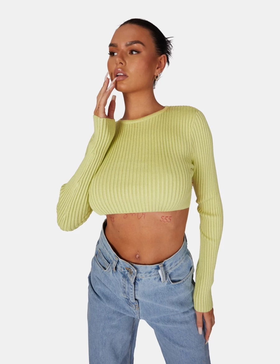 "Public Desire Women's Lime Open Chain Back Knitted Crop Top"