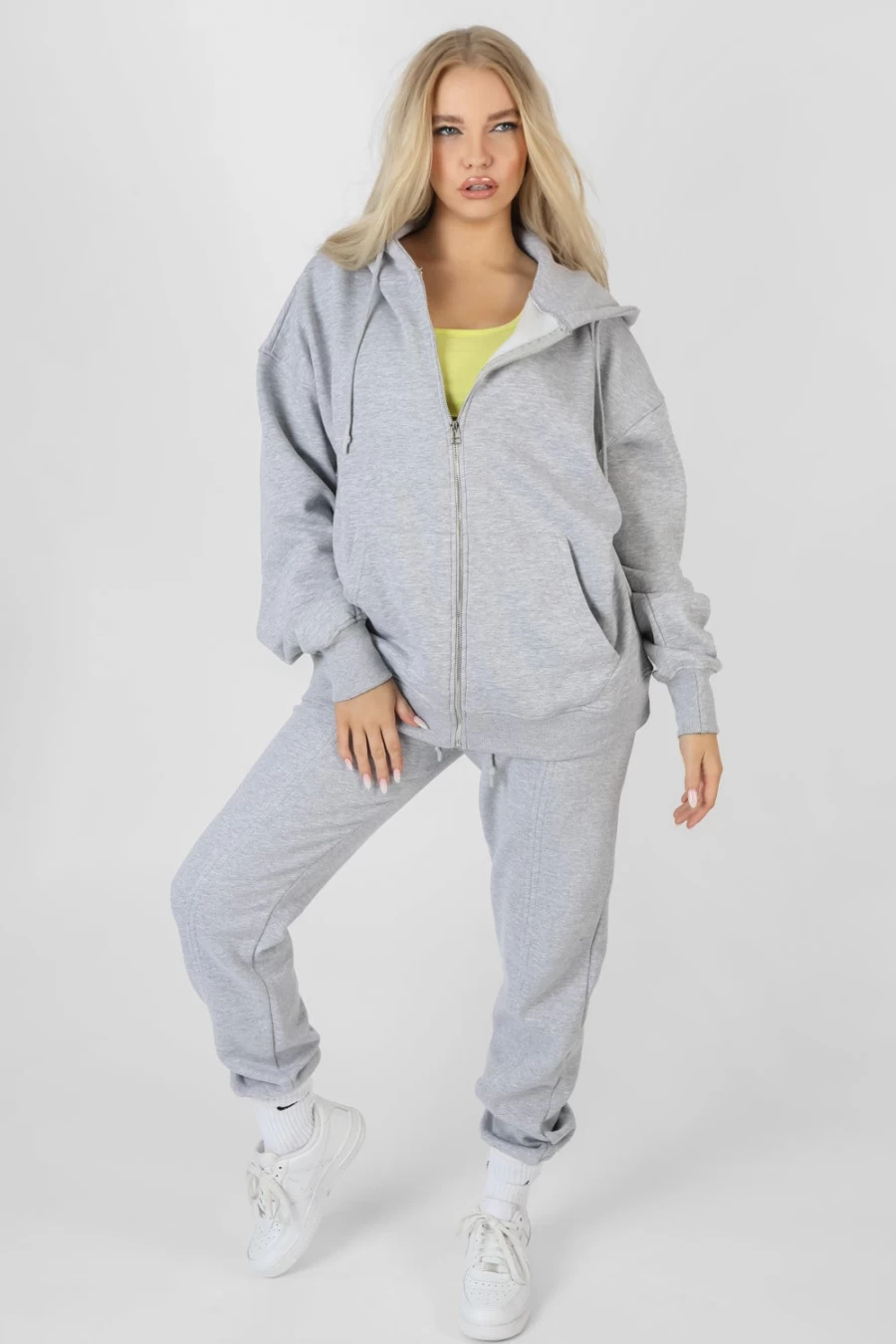 Public Desire Women's Marl Oversized Zip Through Hoodie - Grey Full Zip Sweatshirt