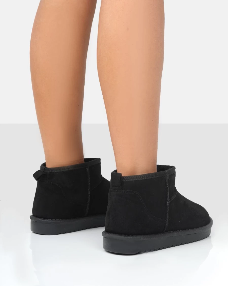 Public Desire Women's Frosty Black Faux Suede Ultra Mini Ankle Boots Chunky Heel Party Shoes