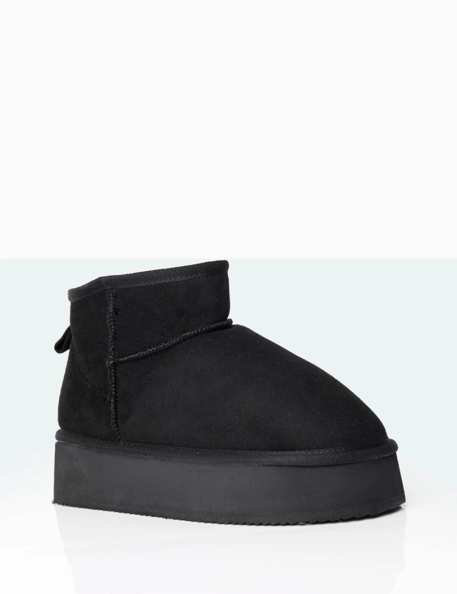 Public Desire Theo Black Faux Suede Women's Ultra Mini Ankle Boots with Platform Heel