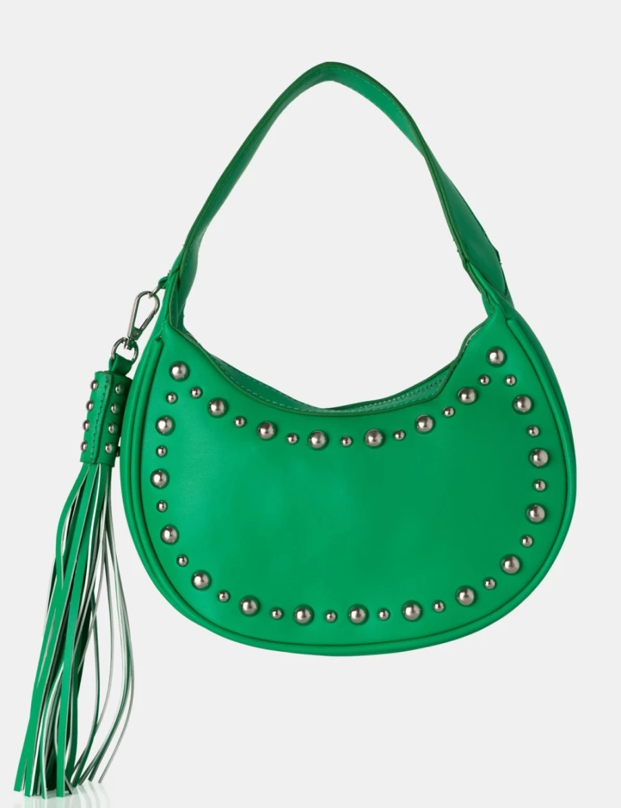 Public Desire Green Studded Tassel Boho Shoulder Bag for Women