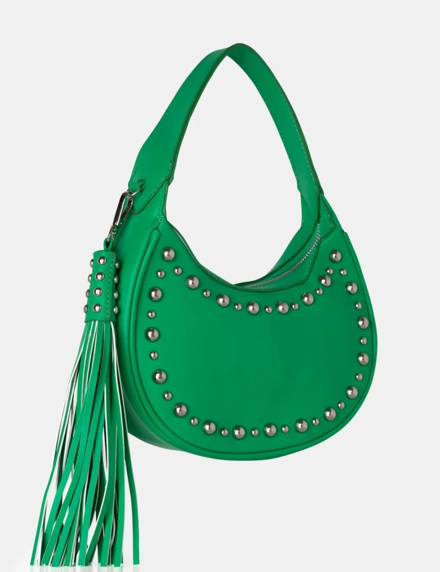 Public Desire Green Studded Tassel Boho Shoulder Bag for Women