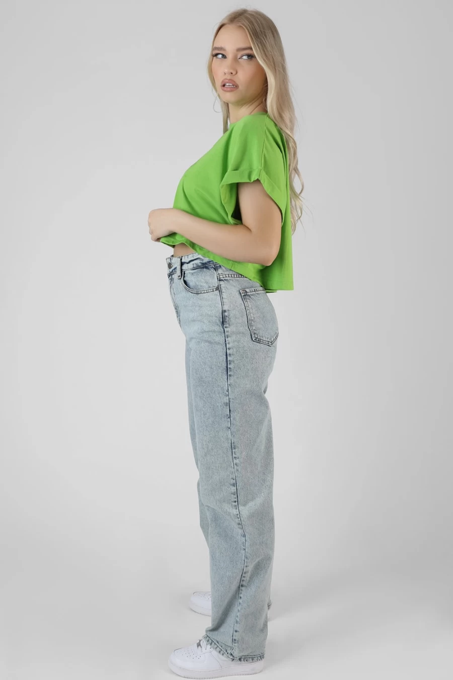 Public Desire Women's Green Boxy Oversized Cropped T-Shirt