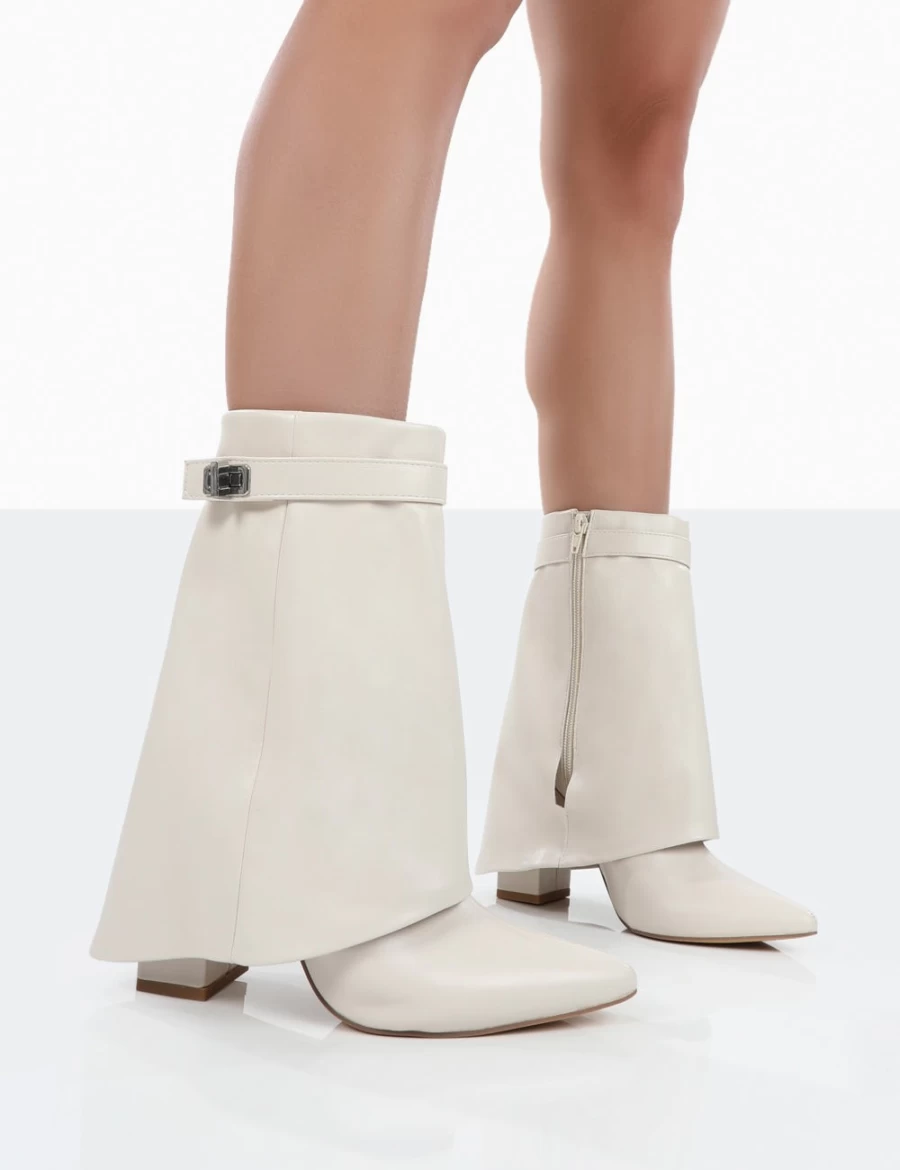 Public Desire Women's Ecru Fyre Wide Fit Pointed Toe Block Heel Ankle Boots