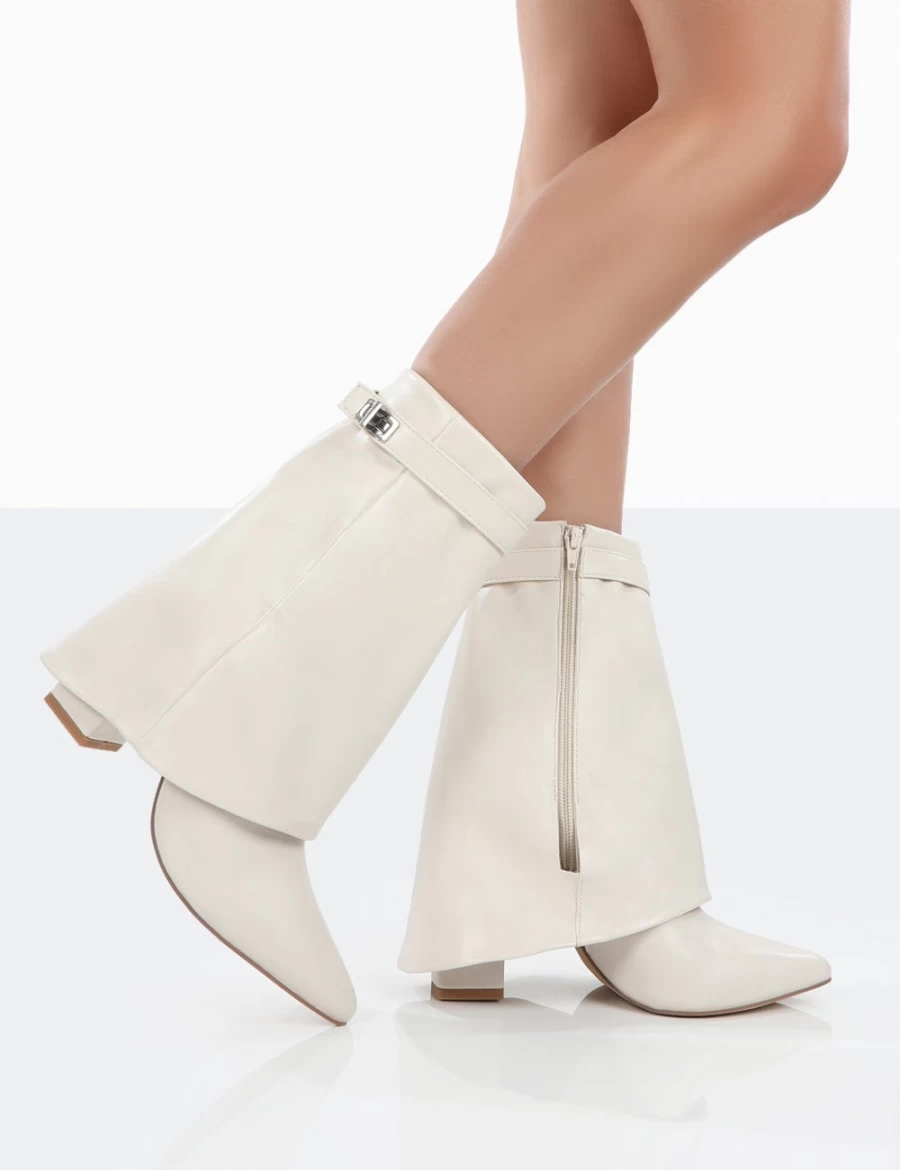 Public Desire Women's Ecru Fyre Wide Fit Pointed Toe Block Heel Ankle Boots