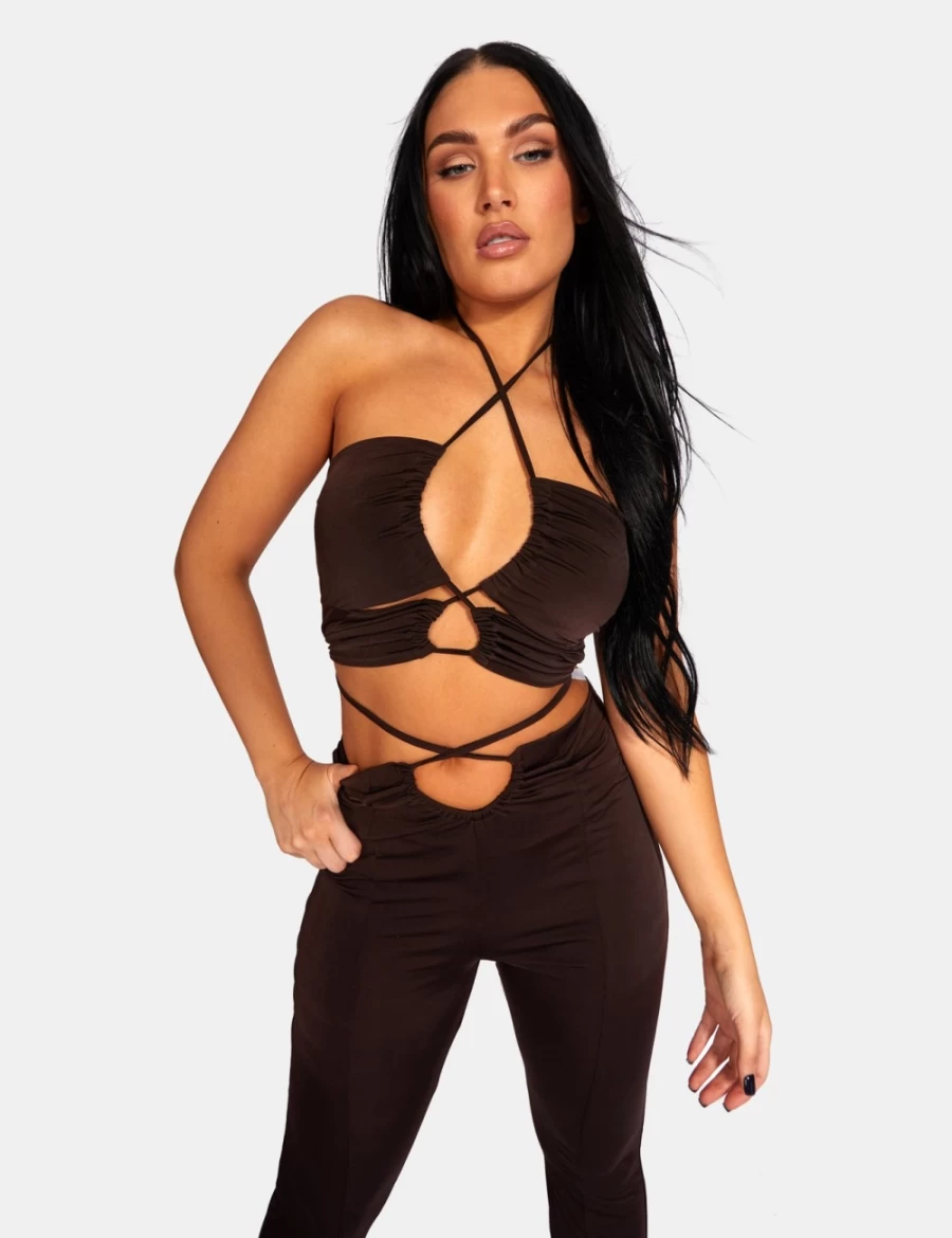 Public Desire Women's Chocolate Slinky Loop Ruching Crop Top