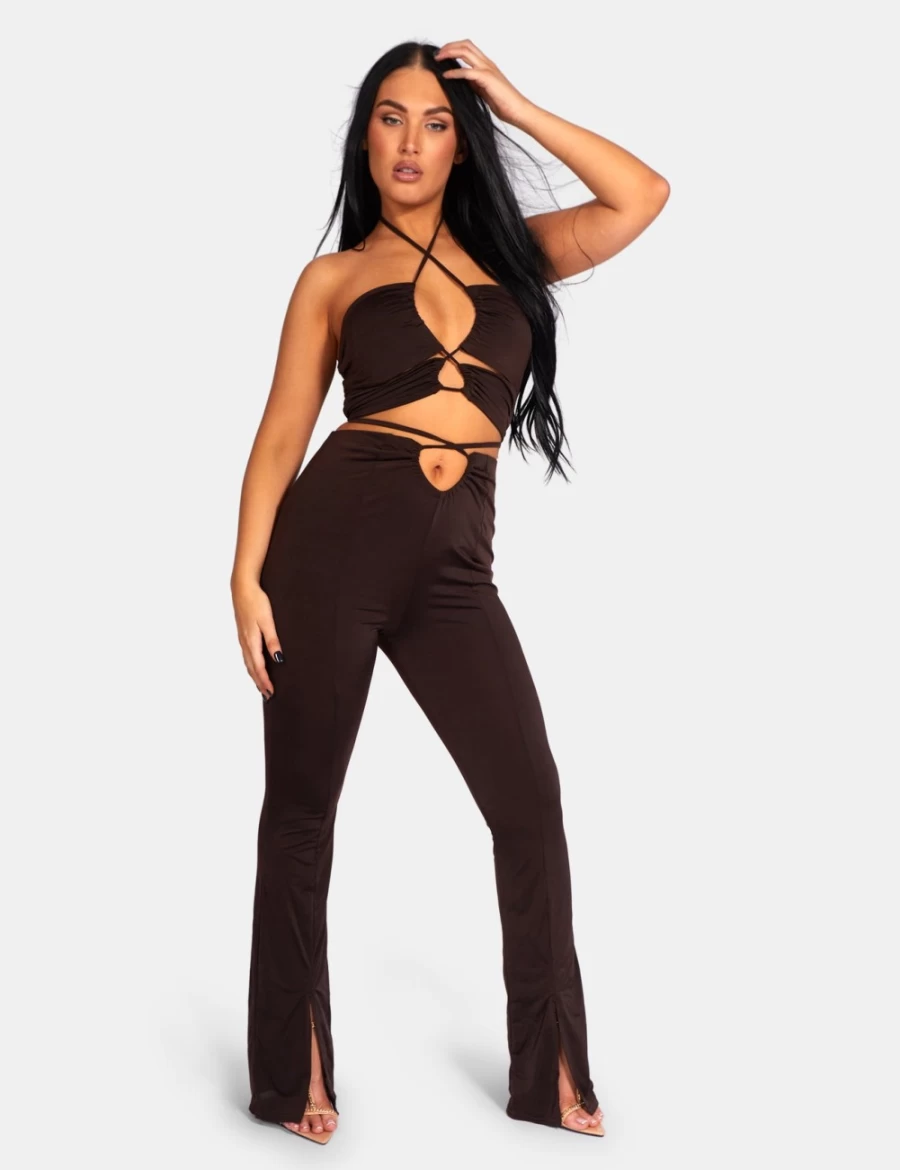 Public Desire Women's Chocolate Slinky Loop Ruching Crop Top