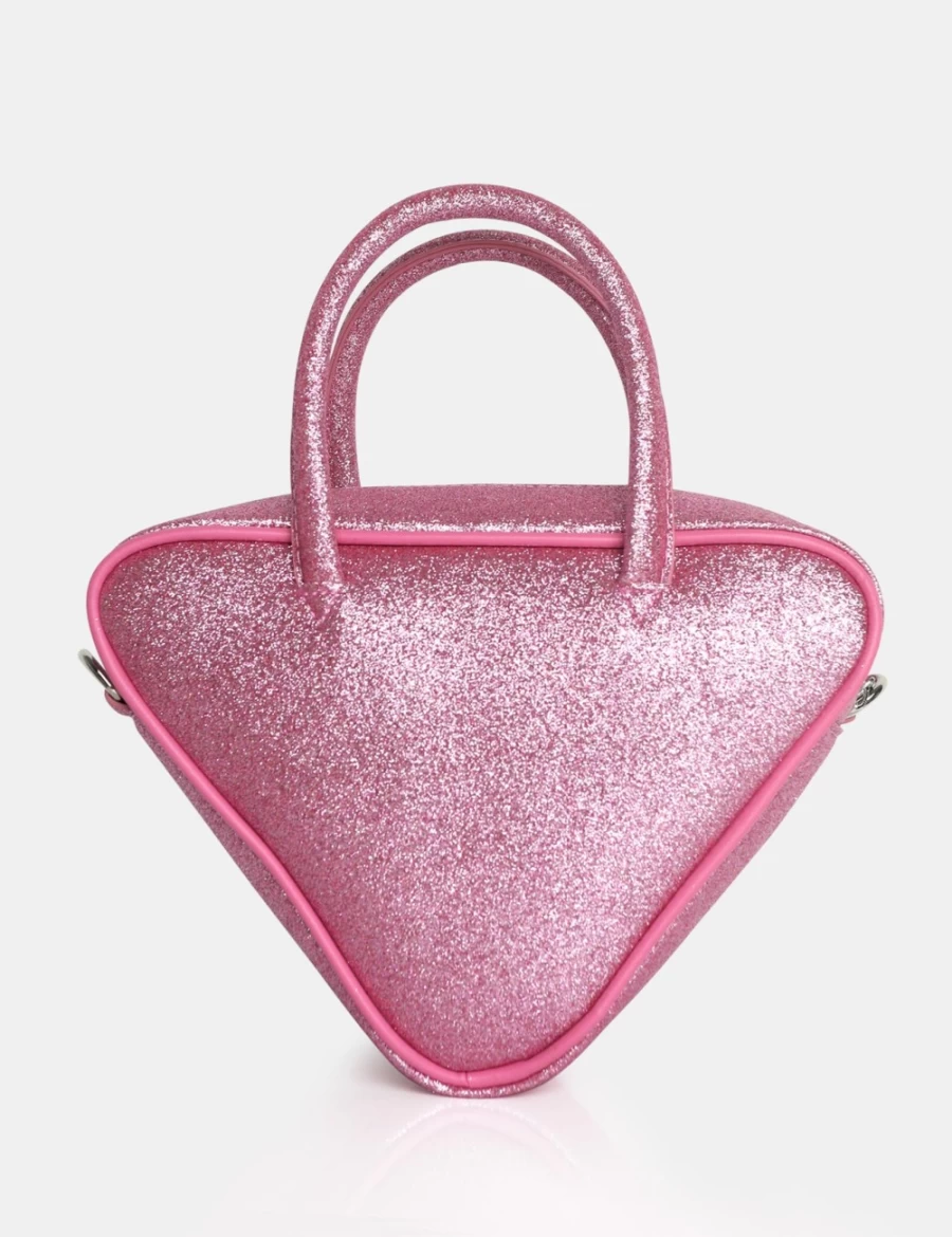 Public Desire Women's Pink Diana Glitter Triangle Grab Bag - Sparkly Party Clutch