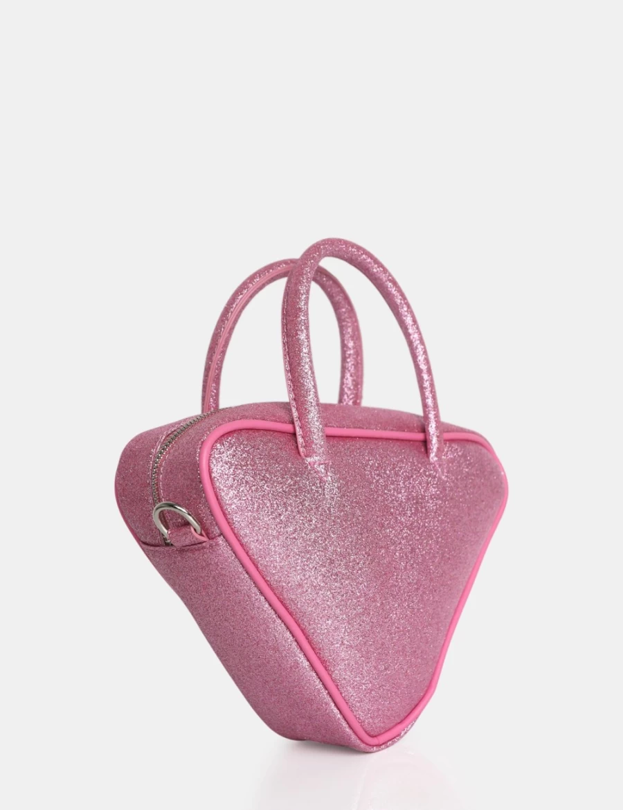 Public Desire Women's Pink Diana Glitter Triangle Grab Bag - Sparkly Party Clutch
