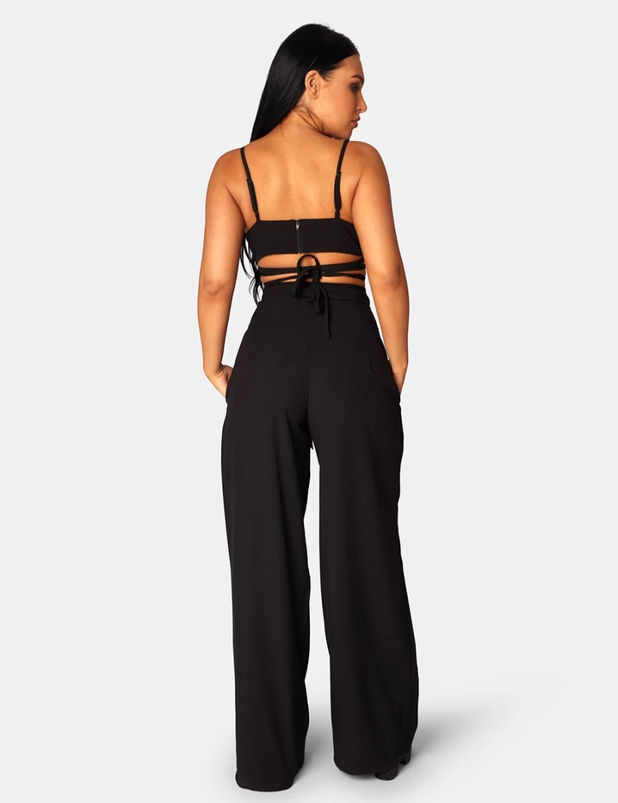 Public Desire Women's Black Tie Waist Wide Leg Trousers