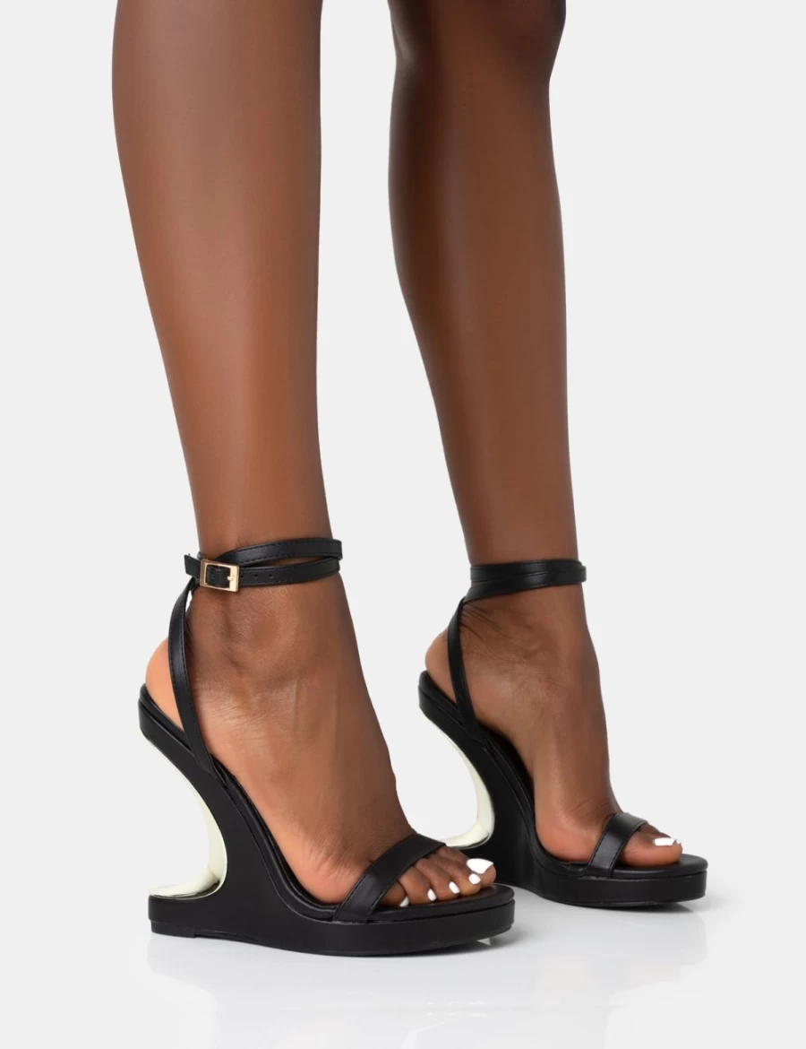 Public Desire Women's Black A-List Barely There Wrap Around Platform Cut Out Wedge Heels