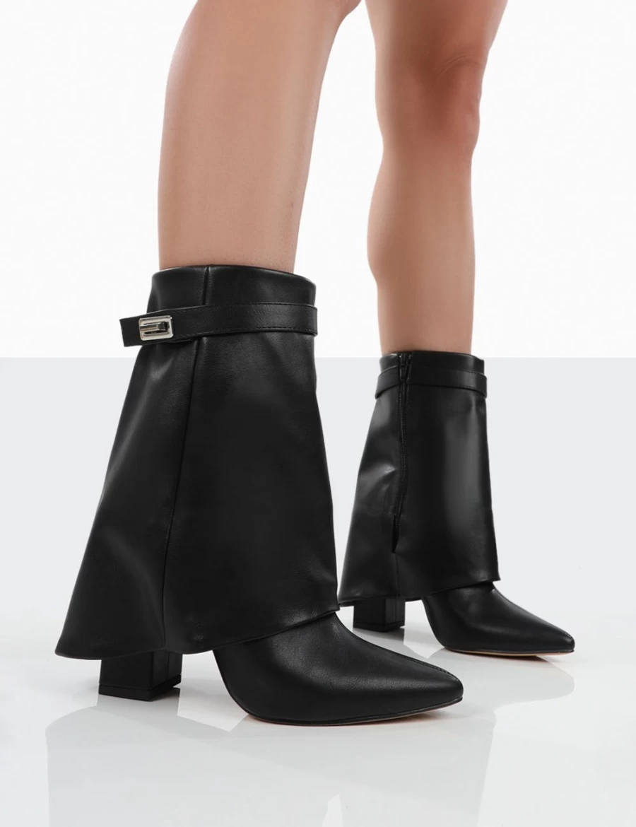 Public Desire Women's Black Fyre Pointed Toe Block Heel Ankle Boots