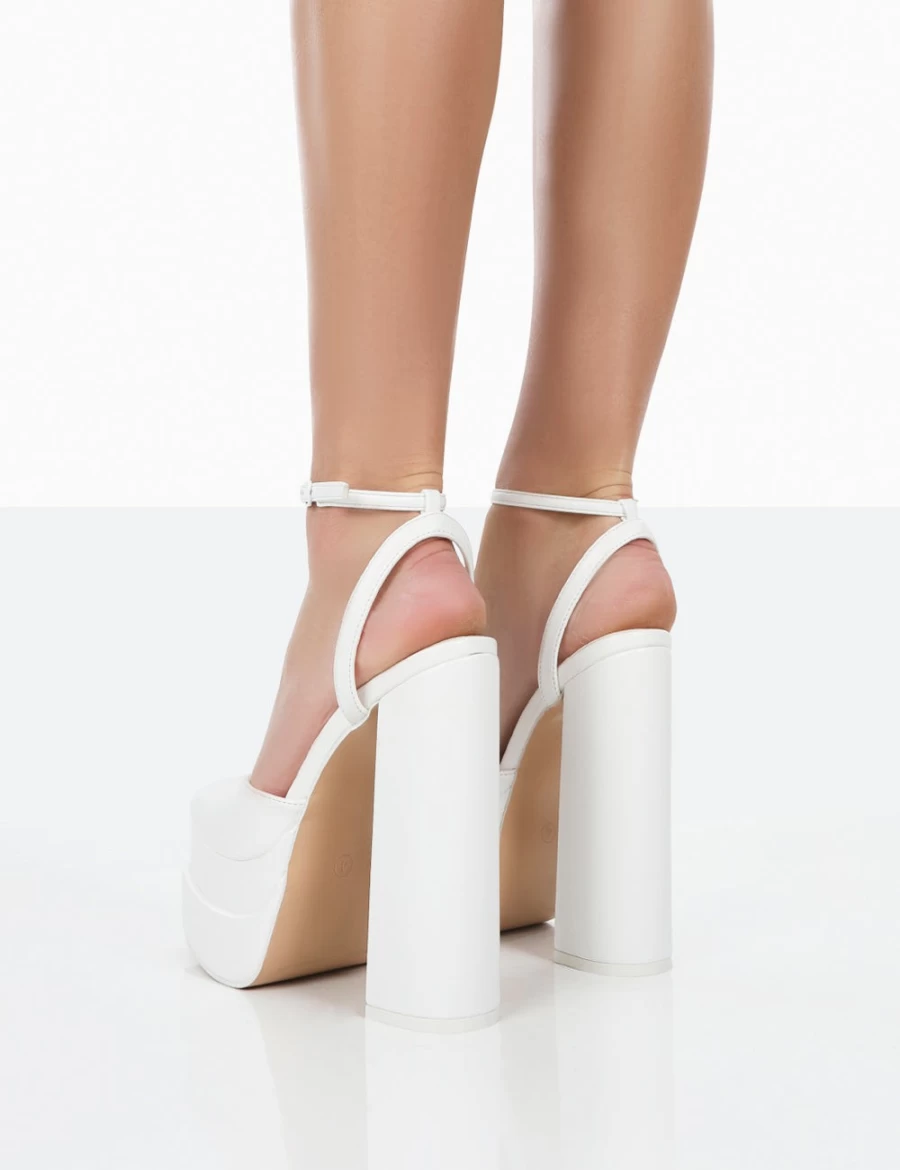 Public Desire Women's White Moonchild PU Platform Block Heels - Closed Toe Statement Shoes