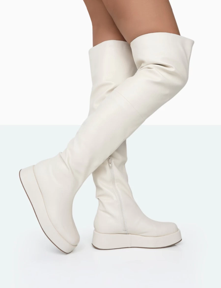 Public Desire Women's Erica PU Bone Chunky Platform Over The Knee Boots