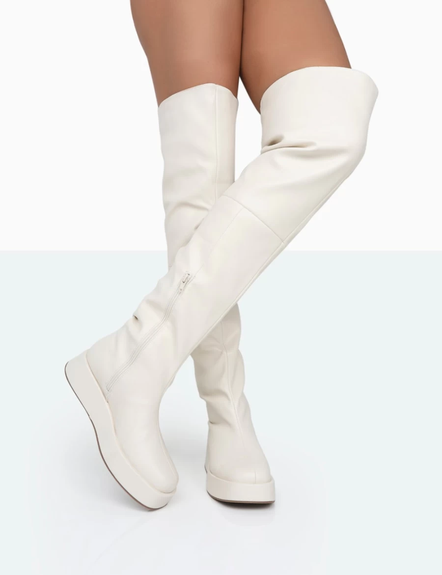Public Desire Women's Erica PU Bone Chunky Platform Over The Knee Boots