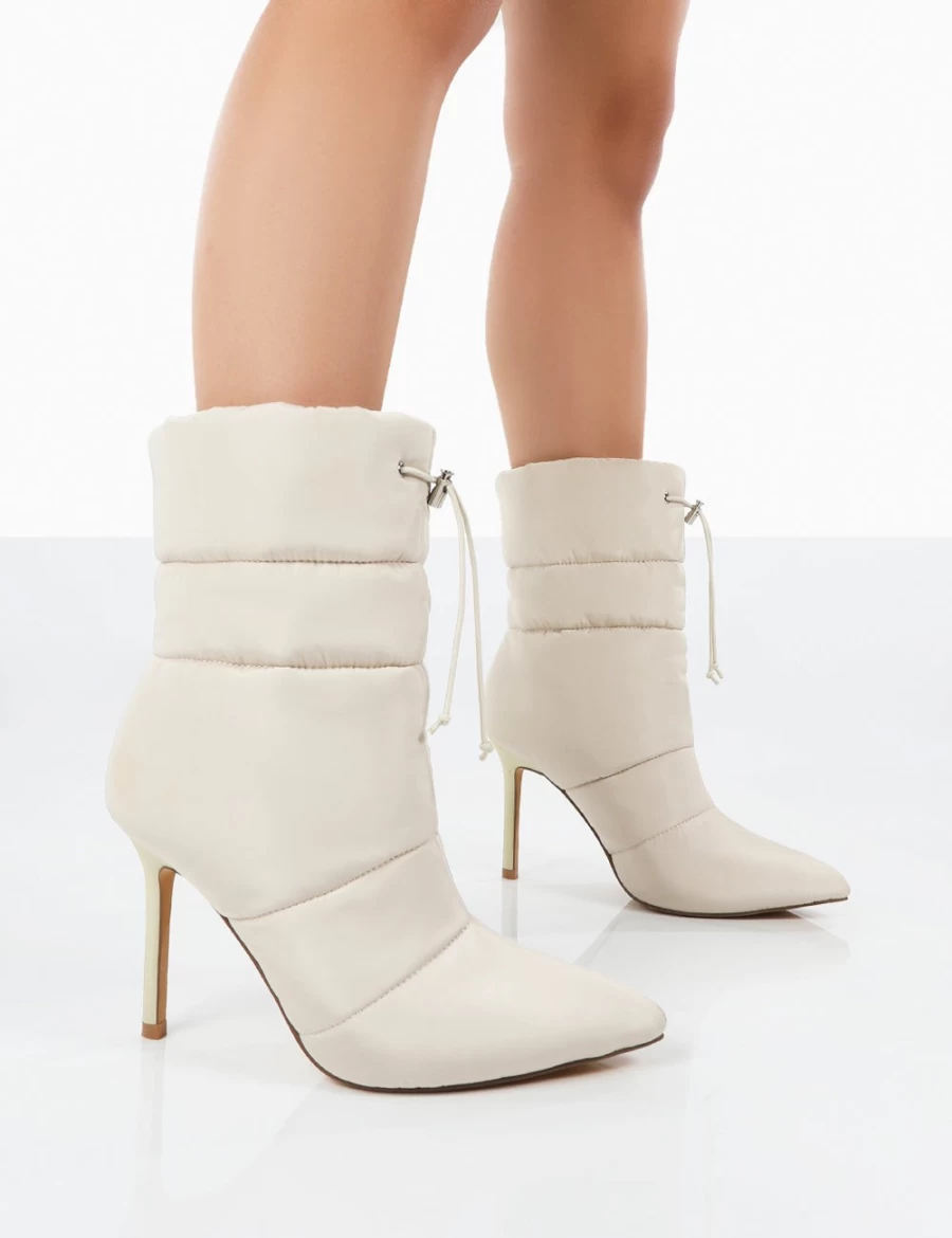 Public Desire Women's Beige Kenza X Reset Nylon Stiletto Heel Ankle Boots with Padded Detail