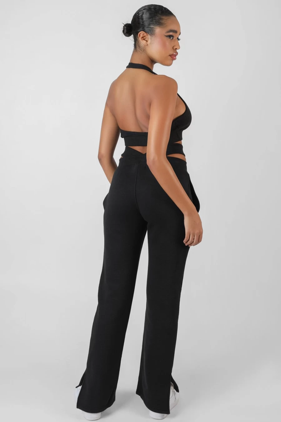 Public Desire Women's Black Super Cropped Halter Neck Ribbed Crop Top