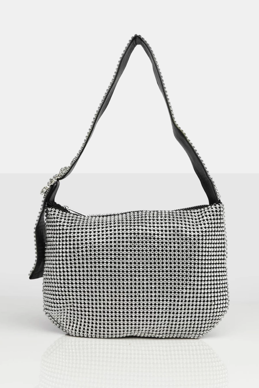 Public Desire Women's Silver Tatiana Diamonte Grab Bag – Sparkling Evening Clutch