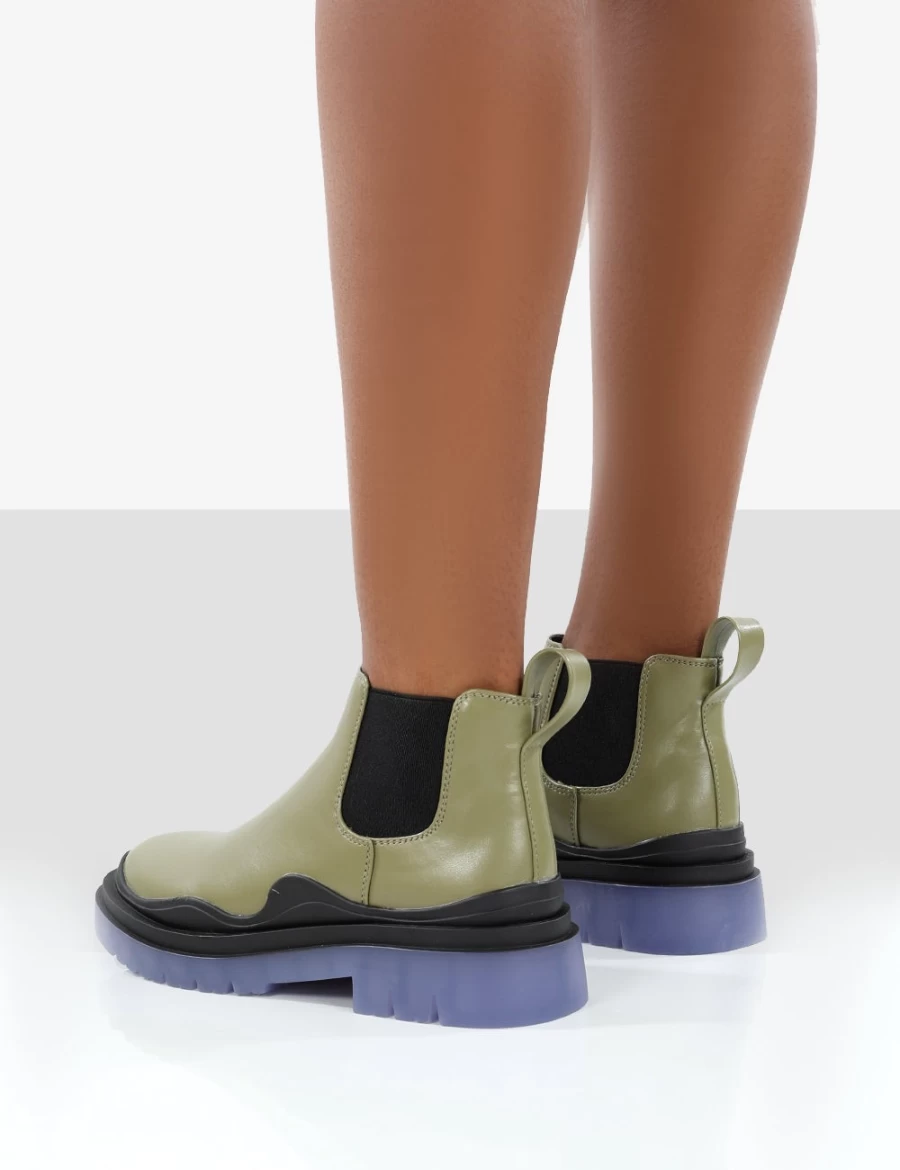 Public Desire Women's Green Myth Chunky Sole Chelsea Boots - Fashion Platform Boots